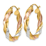 Load image into Gallery viewer, 14K Yellow Gold Tricolor Light Twisted Hoop Earrings  29mm length
