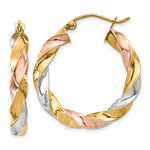Load image into Gallery viewer, 14K Yellow Gold Tricolor Light Twisted Hoop Earrings  29mm length
