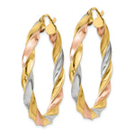 Load image into Gallery viewer, 14K Yellow Gold Tricolor Light Twisted Hoop Earrings  39mm length
