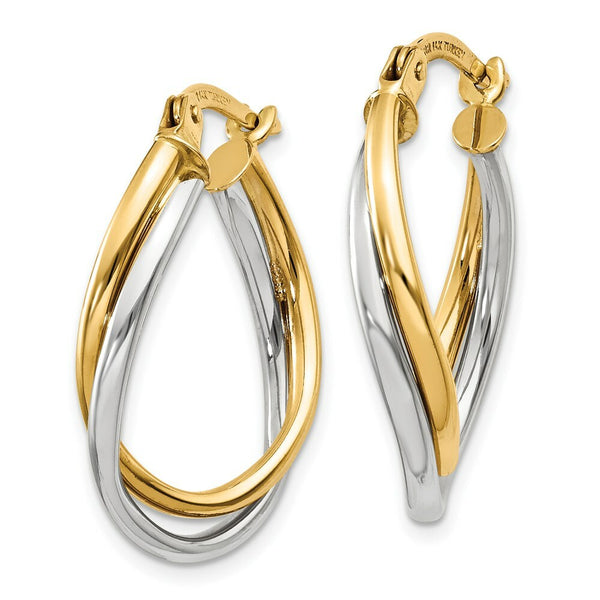 14K Two-tone Gold Polished Oval Hoop Earrings  20mm length