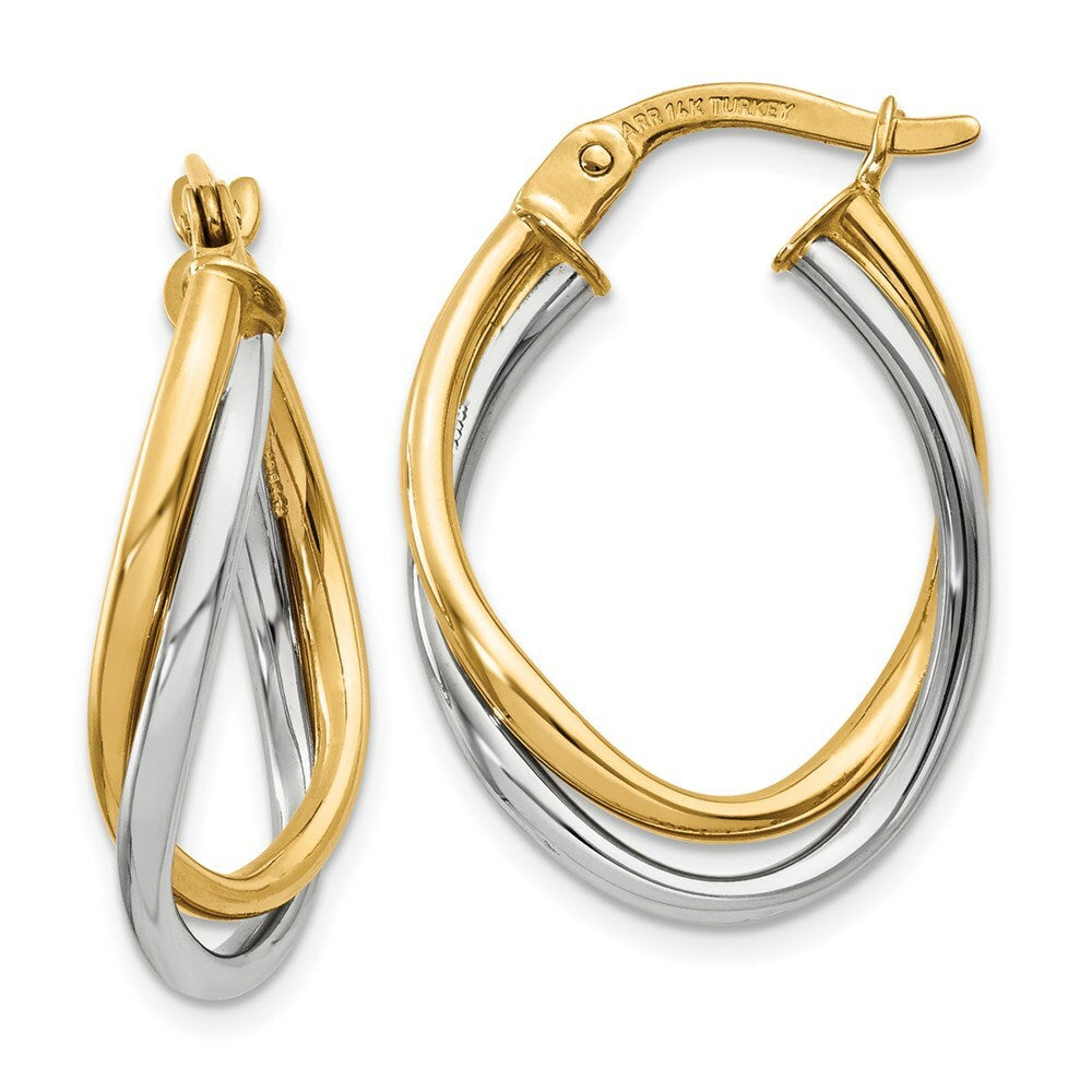 14K Two-tone Gold Polished Oval Hoop Earrings  20mm length