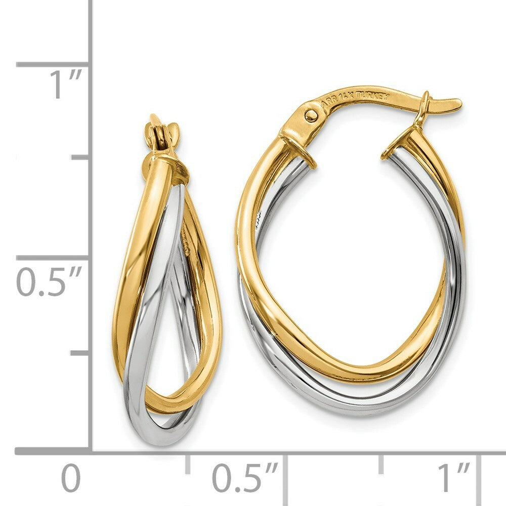 14K Two-tone Gold Polished Oval Hoop Earrings  20mm length