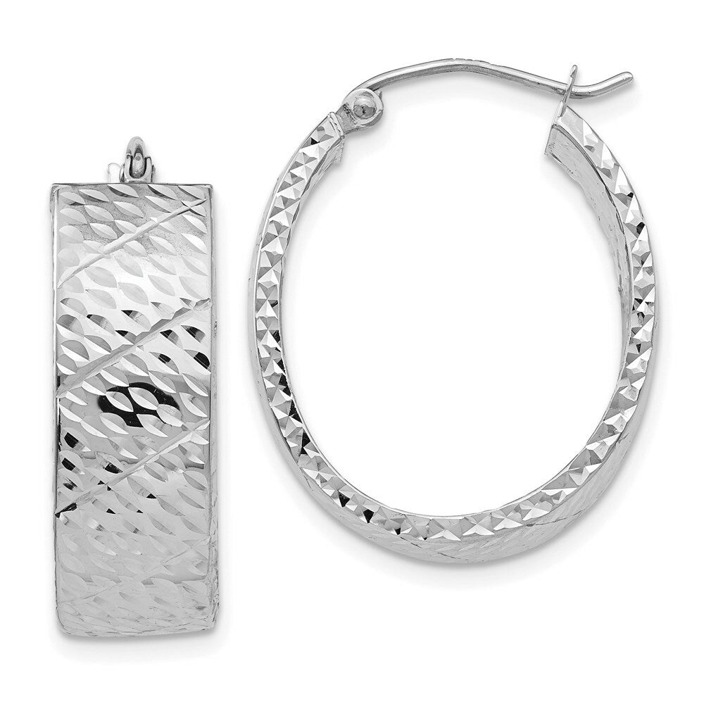 14K White Gold Diamond Cut Hoop Earrings 24mm length