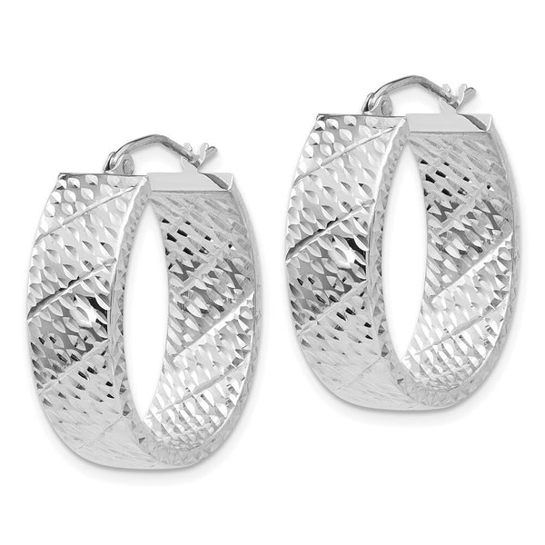 14K White Gold Diamond Cut Hoop Earrings 24mm length