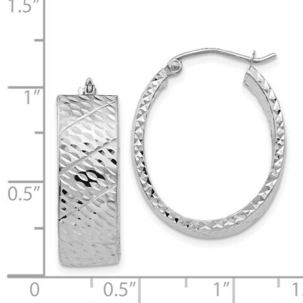 14K White Gold Diamond Cut Hoop Earrings 24mm length