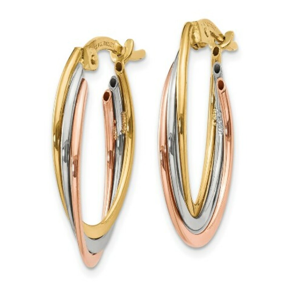 14K Tri-Color Gold Polished Oval Hoop Earrings  22mm length