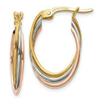 Load image into Gallery viewer, 14K Tri-Color Gold Polished Oval Hoop Earrings  22mm length
