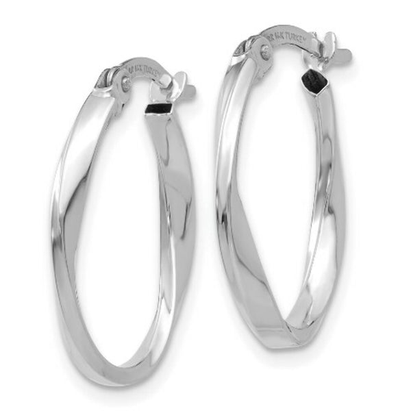 14K White Gold Polished Oval Hoop Earrings  18mm length