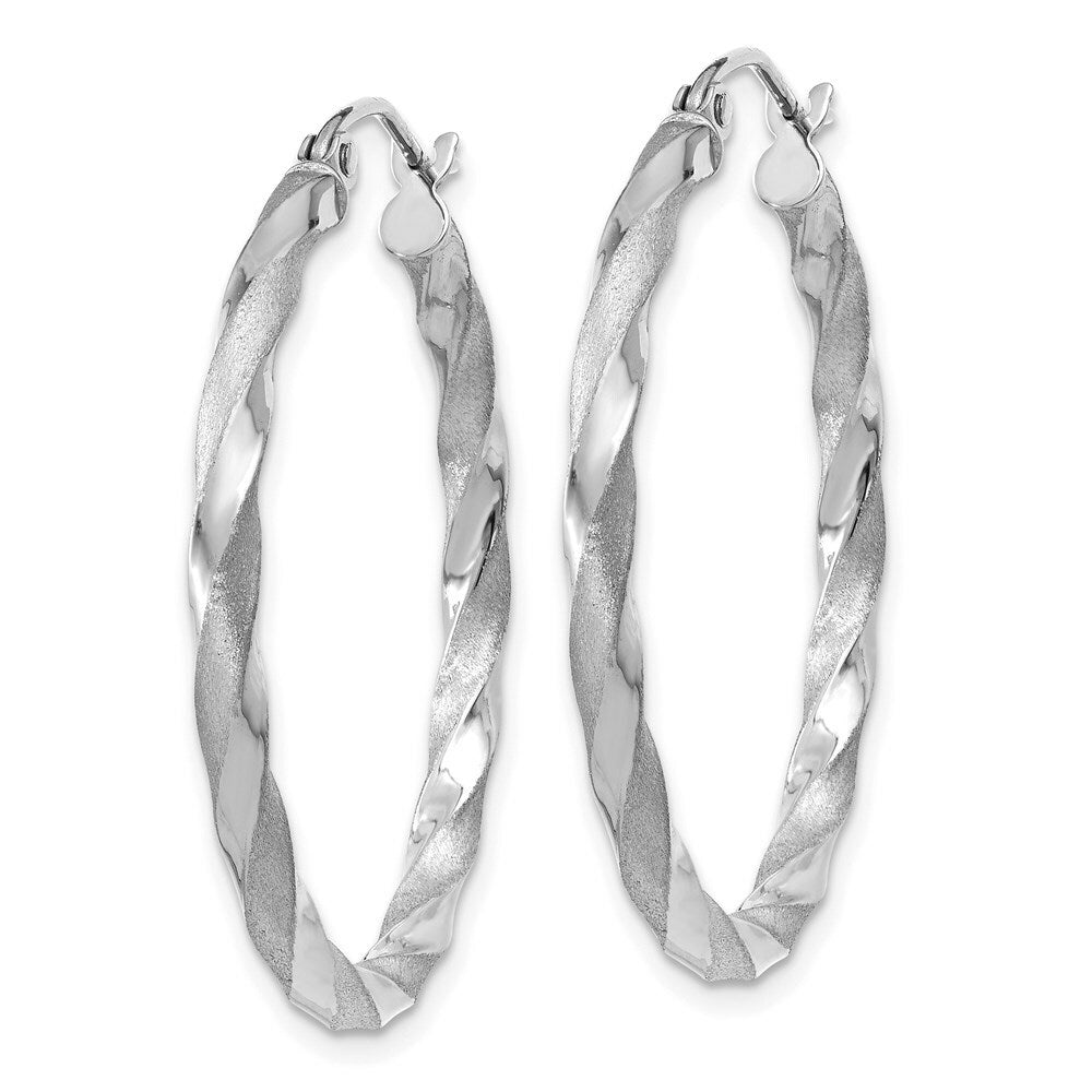 14K White Gold Polished & Satin Twisted Hoop Earrings  32mm length