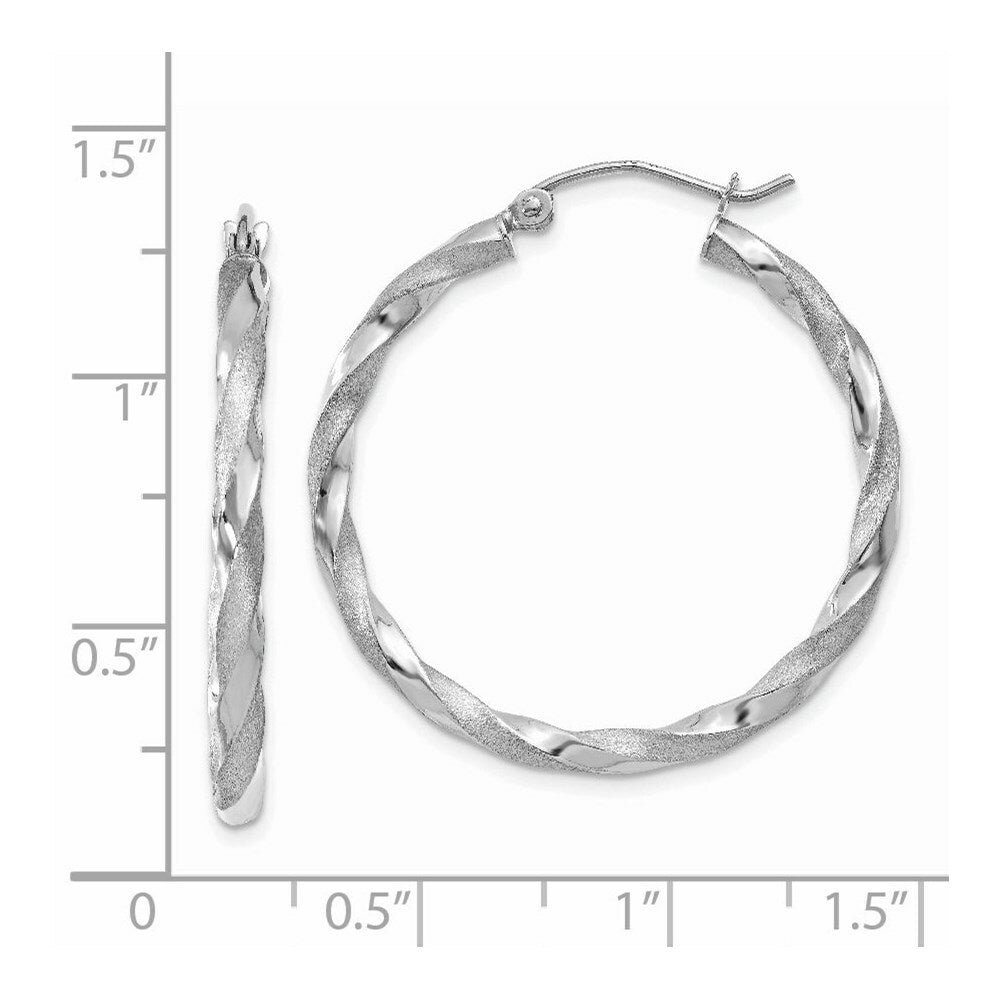 14K White Gold Polished & Satin Twisted Hoop Earrings  32mm length