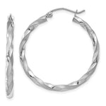 Load image into Gallery viewer, 14K White Gold Polished &amp; Satin Twisted Hoop Earrings  32mm length
