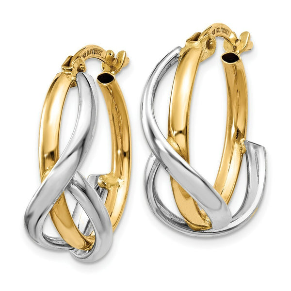 14K Two-tone Gold Polished Twisted Hoop Earrings  20mm length