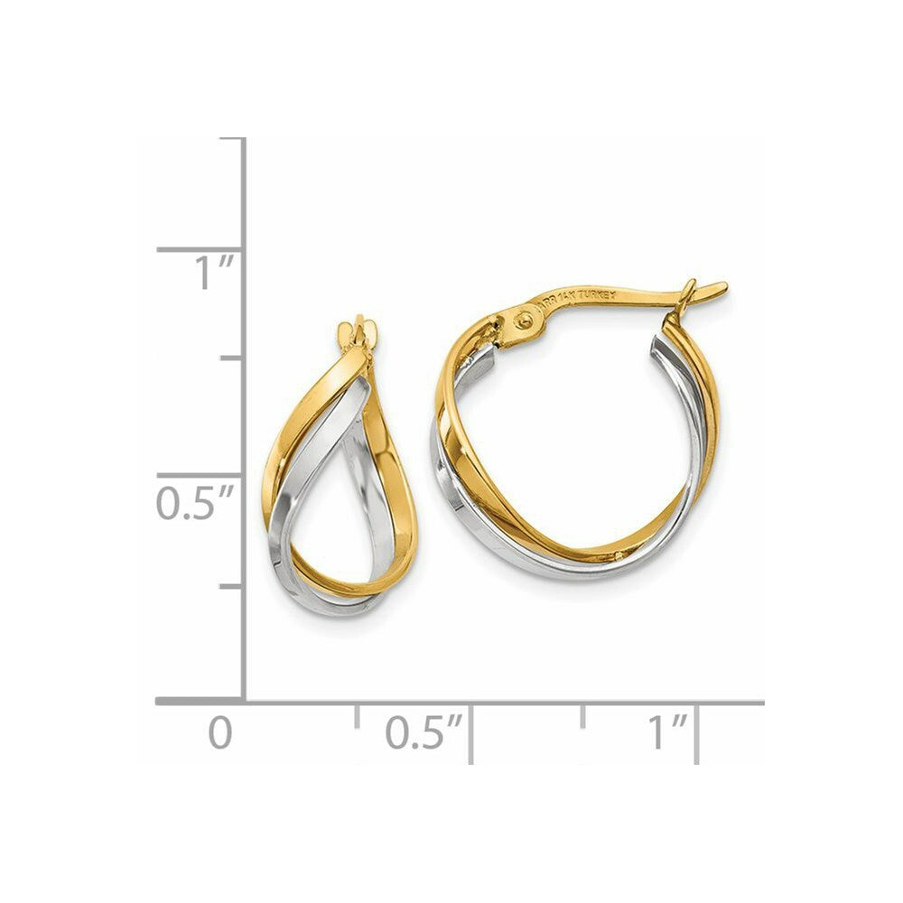 14K Two-tone Gold Polished Twisted Hoop Earrings  19mm length