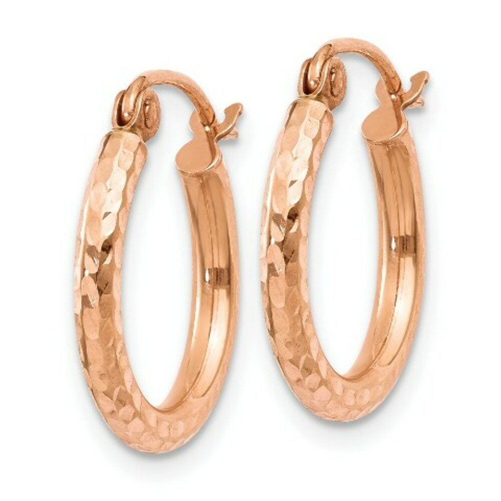14K Rose Gold Light Weight Diamond-cut Hoop Earrings  15mm length