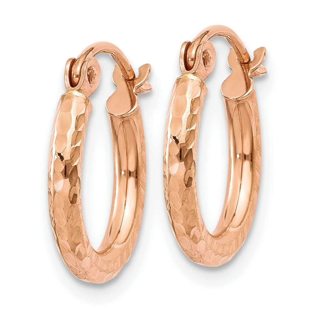 14K Rose Gold Light Weight Diamond-cut Hoop Earrings  13mm length