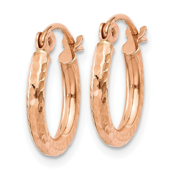 14K Rose Gold Light Weight Diamond-cut Hoop Earrings  13mm length