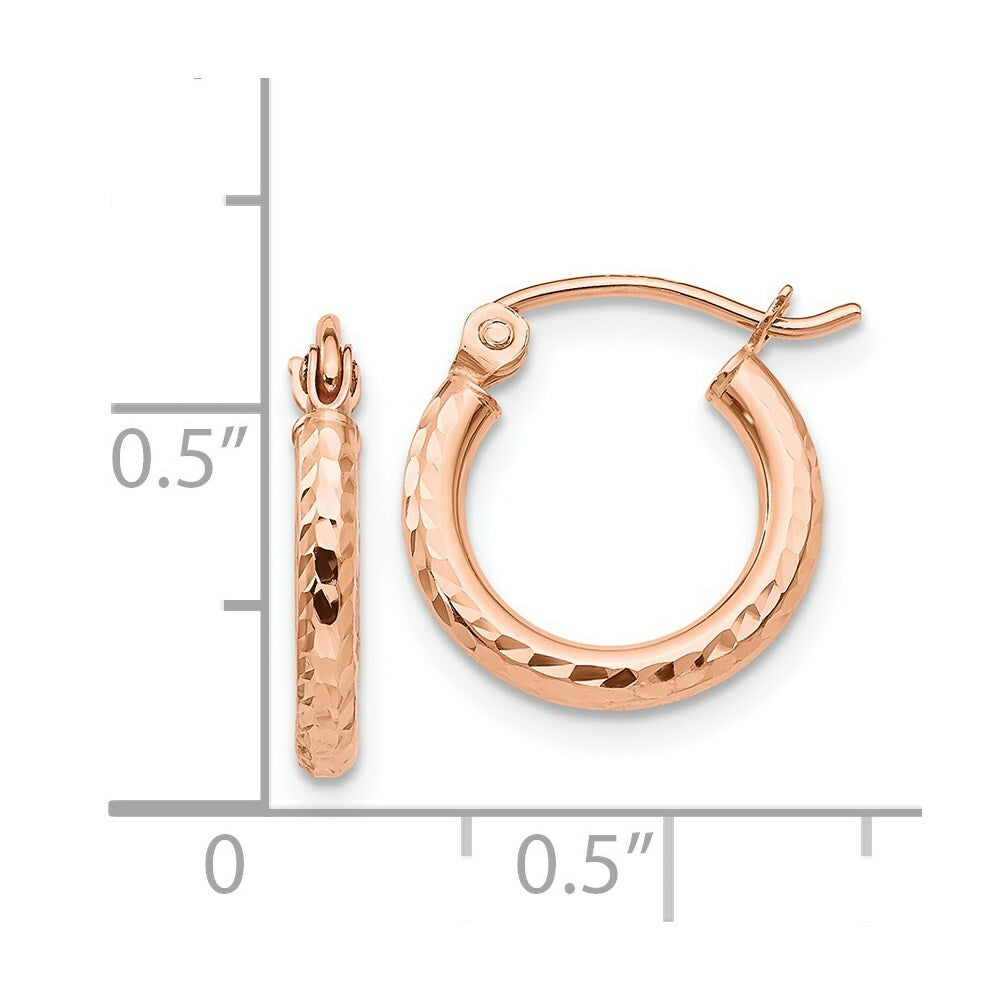 14K Rose Gold Light Weight Diamond-cut Hoop Earrings  13mm length