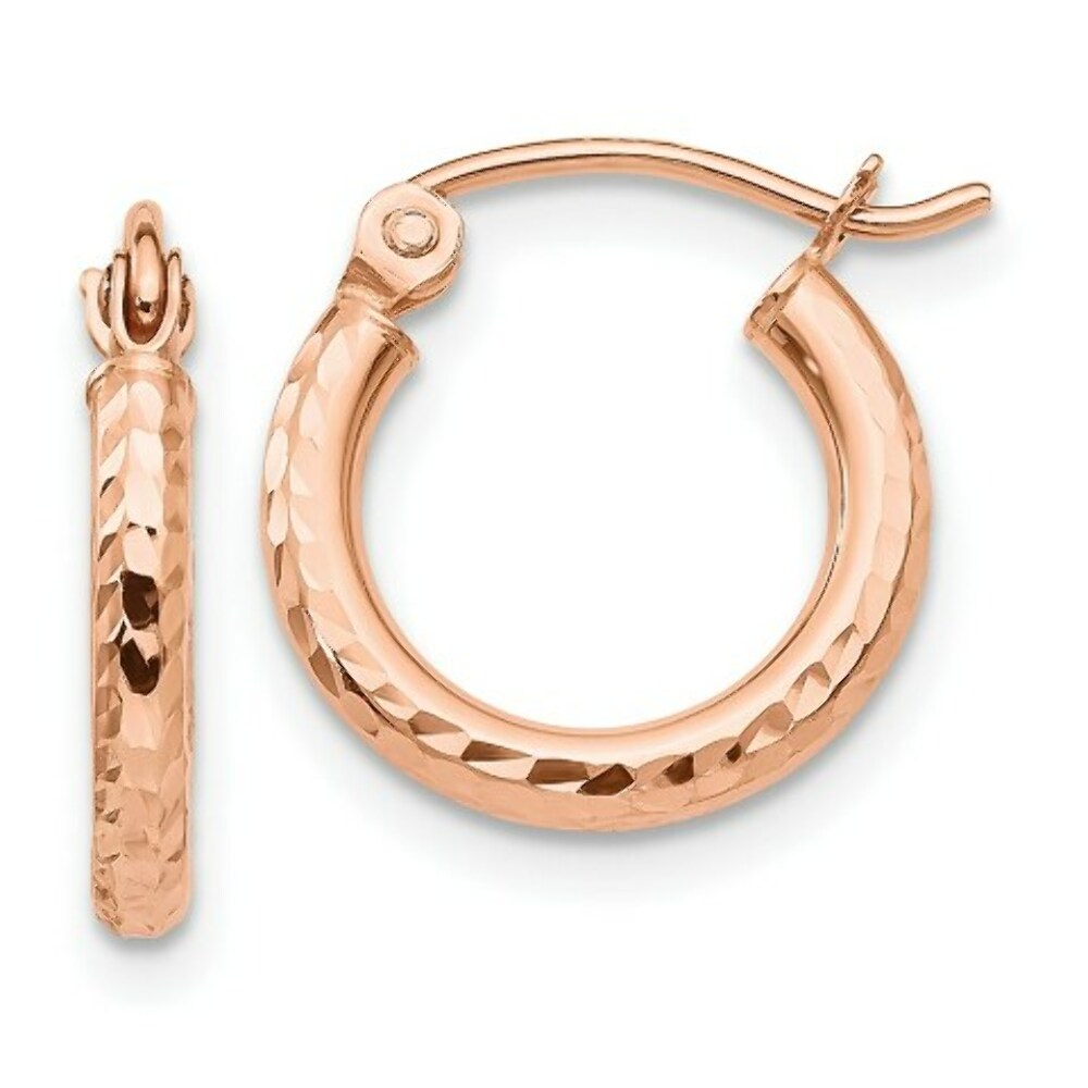 14K Rose Gold Light Weight Diamond-cut Hoop Earrings  13mm length