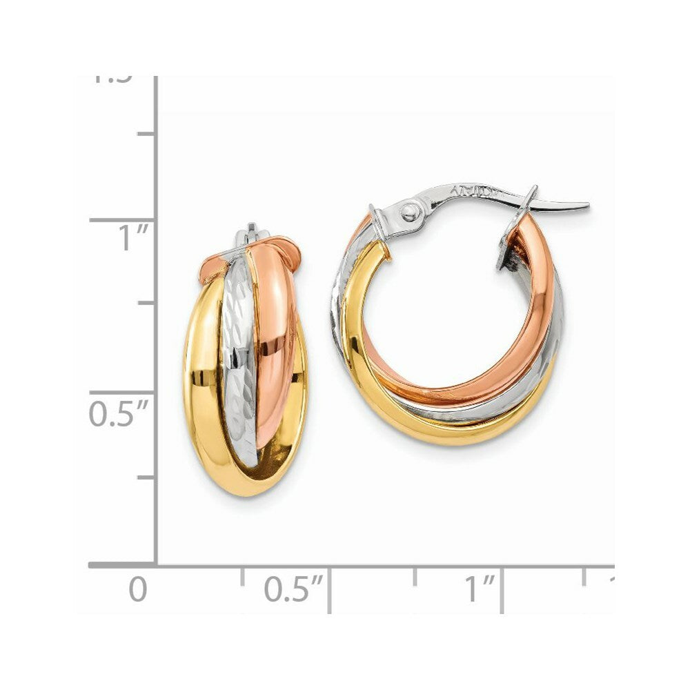 14K Tri-Color Gold Polished Post Hoop Earring  21mm length