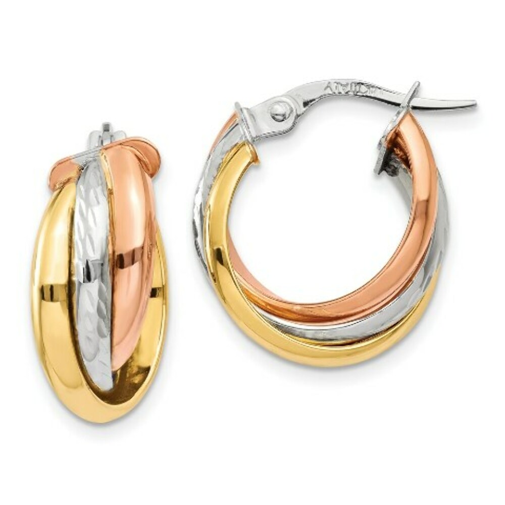 14K Tri-Color Gold Polished Post Hoop Earring  21mm length