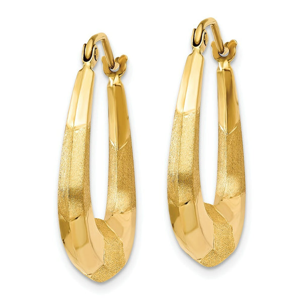 14K Yellow Gold Polished, Satin and Diamond-cut Hoop Earrings  22mm length