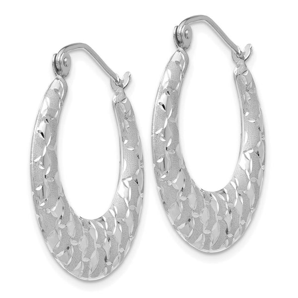 14K White Gold Satin and Diamond-cut Hoop Earrings 26mm length