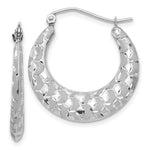 Load image into Gallery viewer, 14K White Gold Satin and Diamond-cut Hoop Earrings 26mm length
