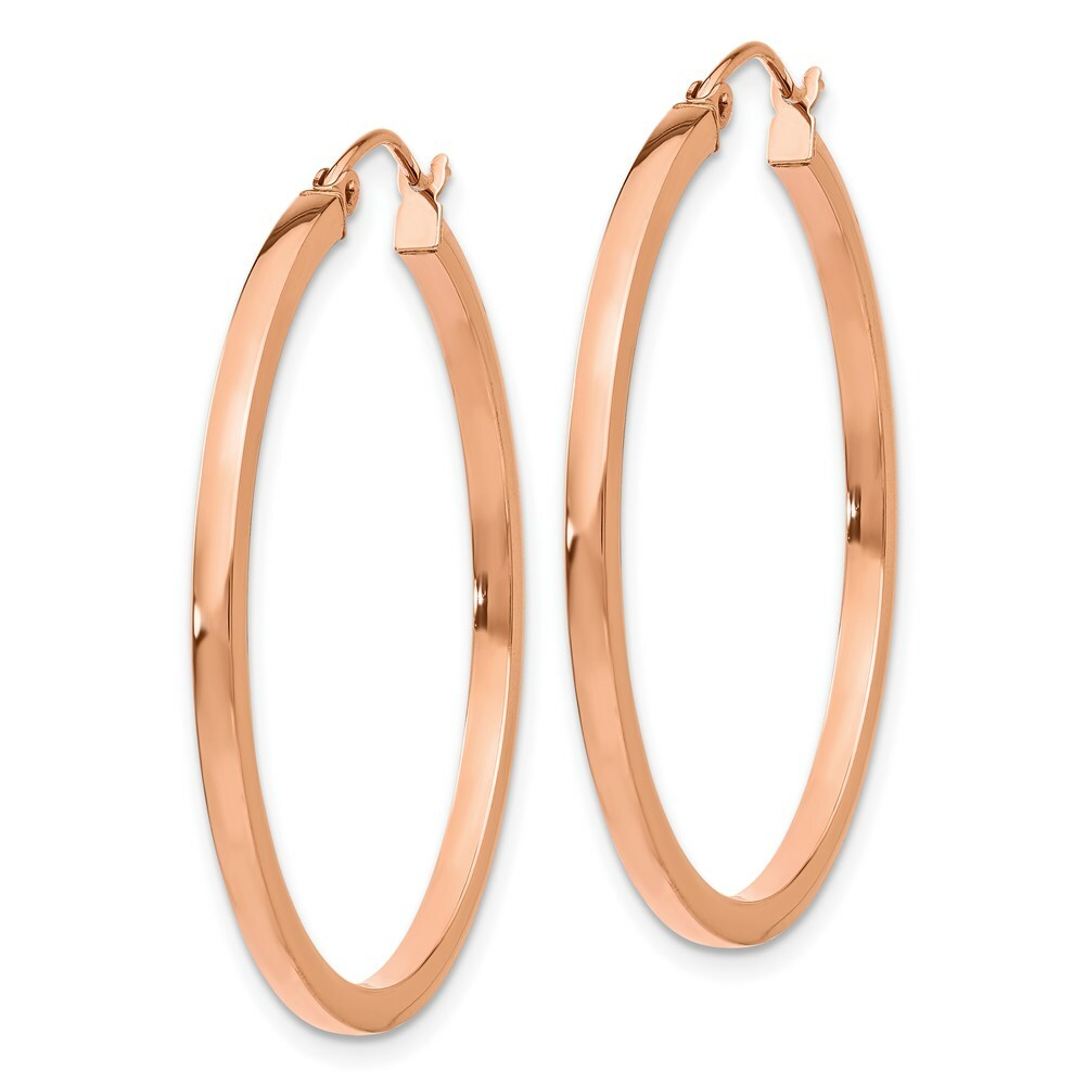 14K Rose Gold Light Weight Square Tube Hoop Earrings  35mm length