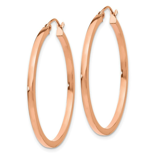 14K Rose Gold Light Weight Square Tube Hoop Earrings  35mm length