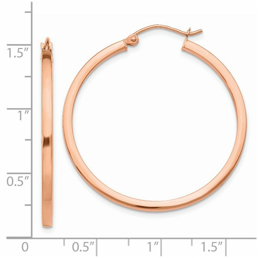 14K Rose Gold Light Weight Square Tube Hoop Earrings  35mm length
