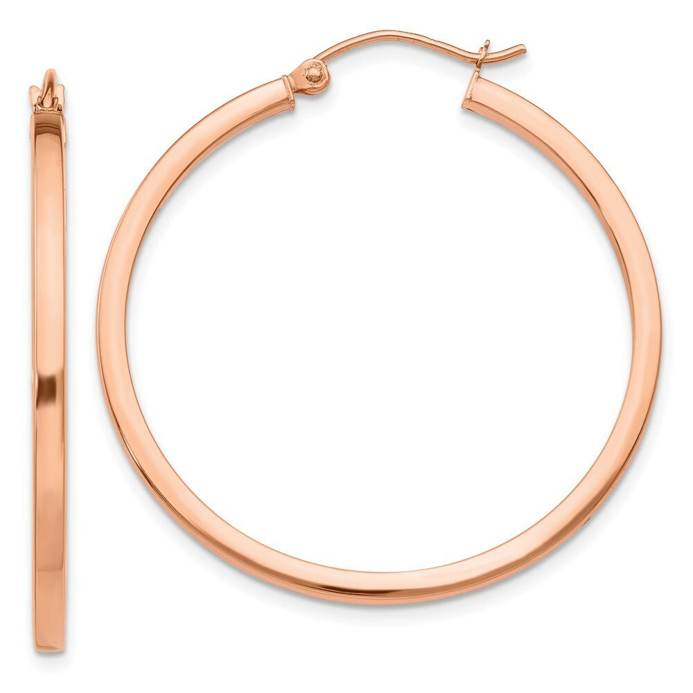 14K Rose Gold Light Weight Square Tube Hoop Earrings  35mm length