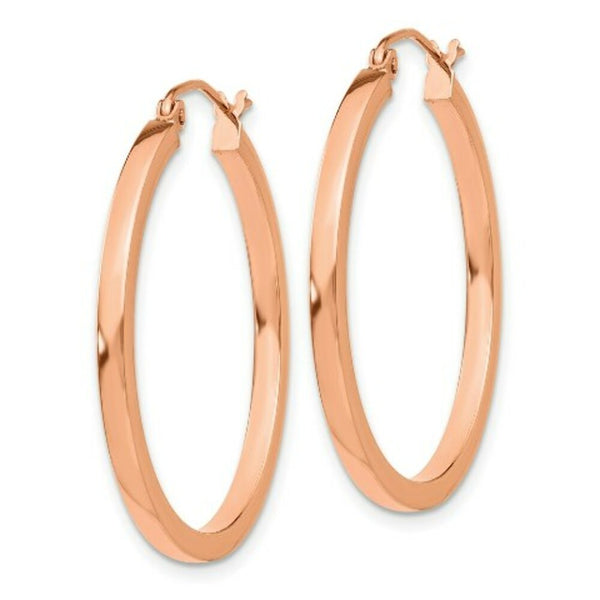 14K Rose Gold Light Weight Square Tube Hoop Earrings  30mm length