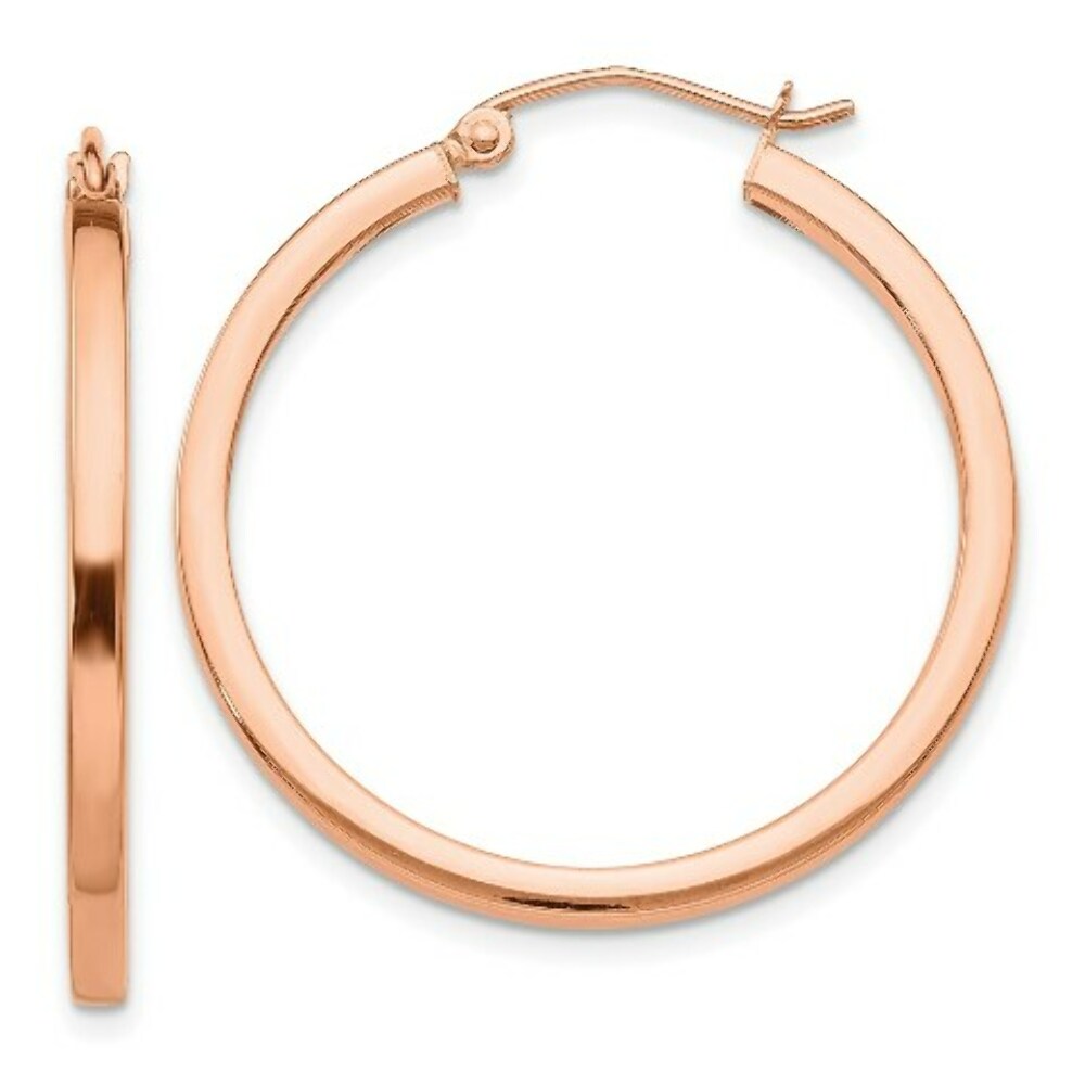 14K Rose Gold Light Weight Square Tube Hoop Earrings  30mm length