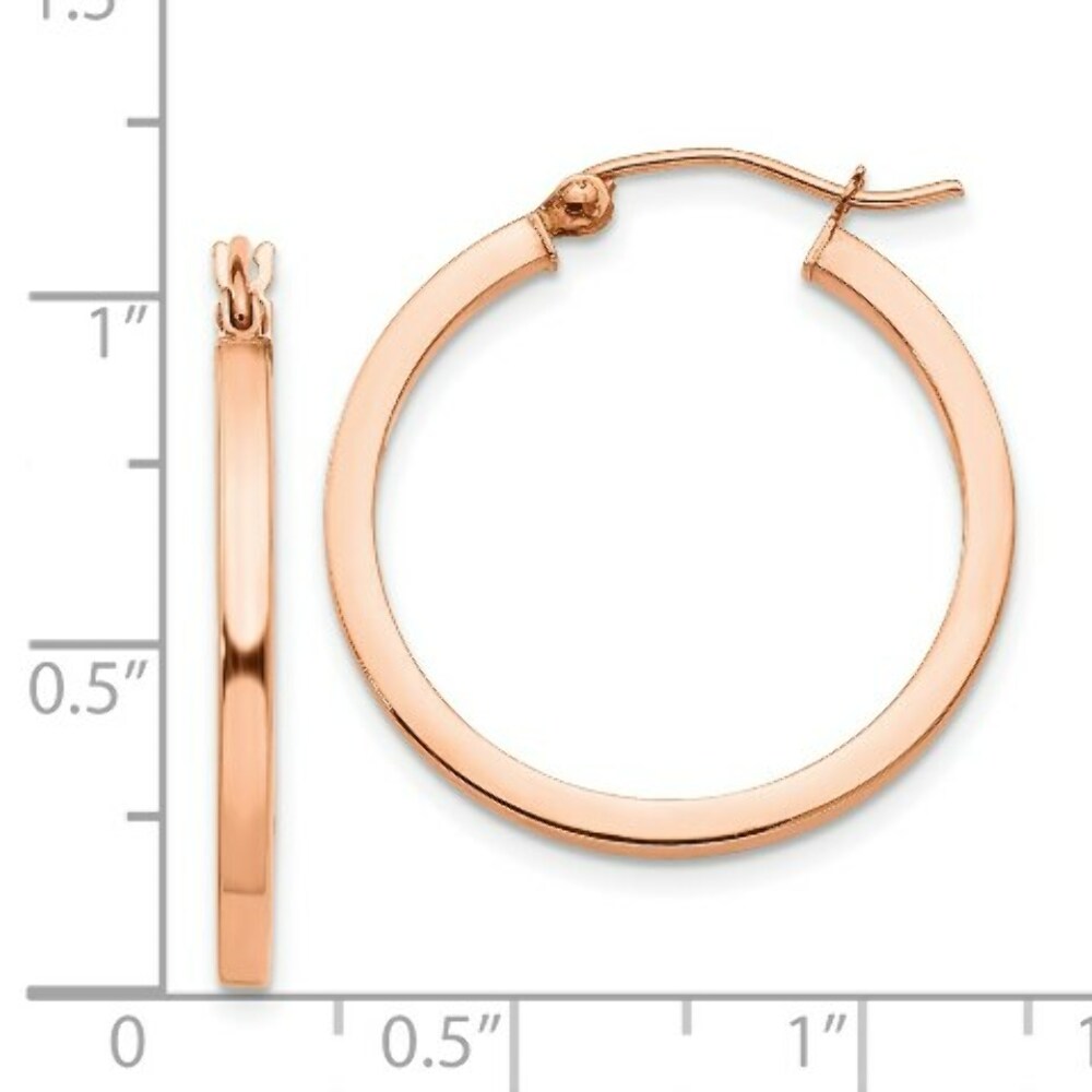 14K Rose Gold Light Weight Square Tube Hoop Earrings  25mm length