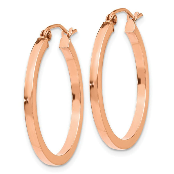 14K Rose Gold Light Weight Square Tube Hoop Earrings  25mm length