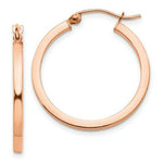 Load image into Gallery viewer, 14K Rose Gold Light Weight Square Tube Hoop Earrings  25mm length
