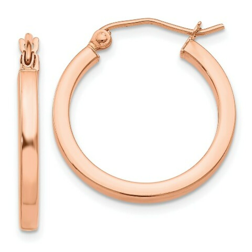 14K Rose Gold Light Weight Square Tube Hoop Earrings  20mm length