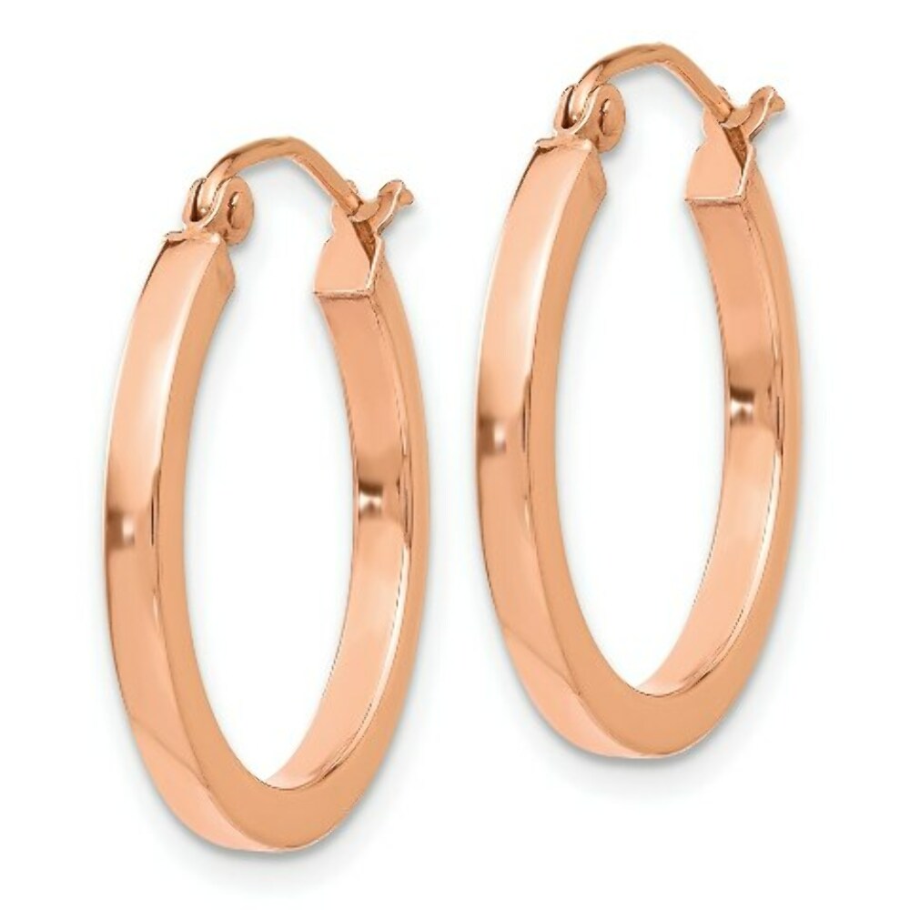 14K Rose Gold Light Weight Square Tube Hoop Earrings  20mm length