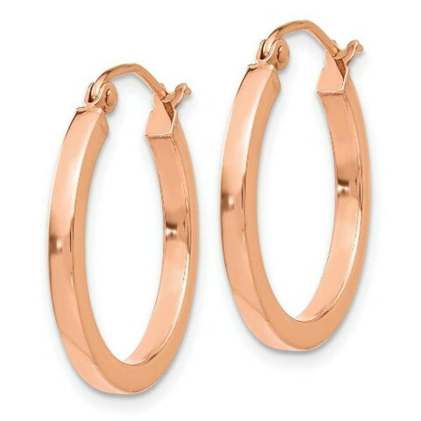 14K Rose Gold Light Weight Square Tube Hoop Earrings  20mm length