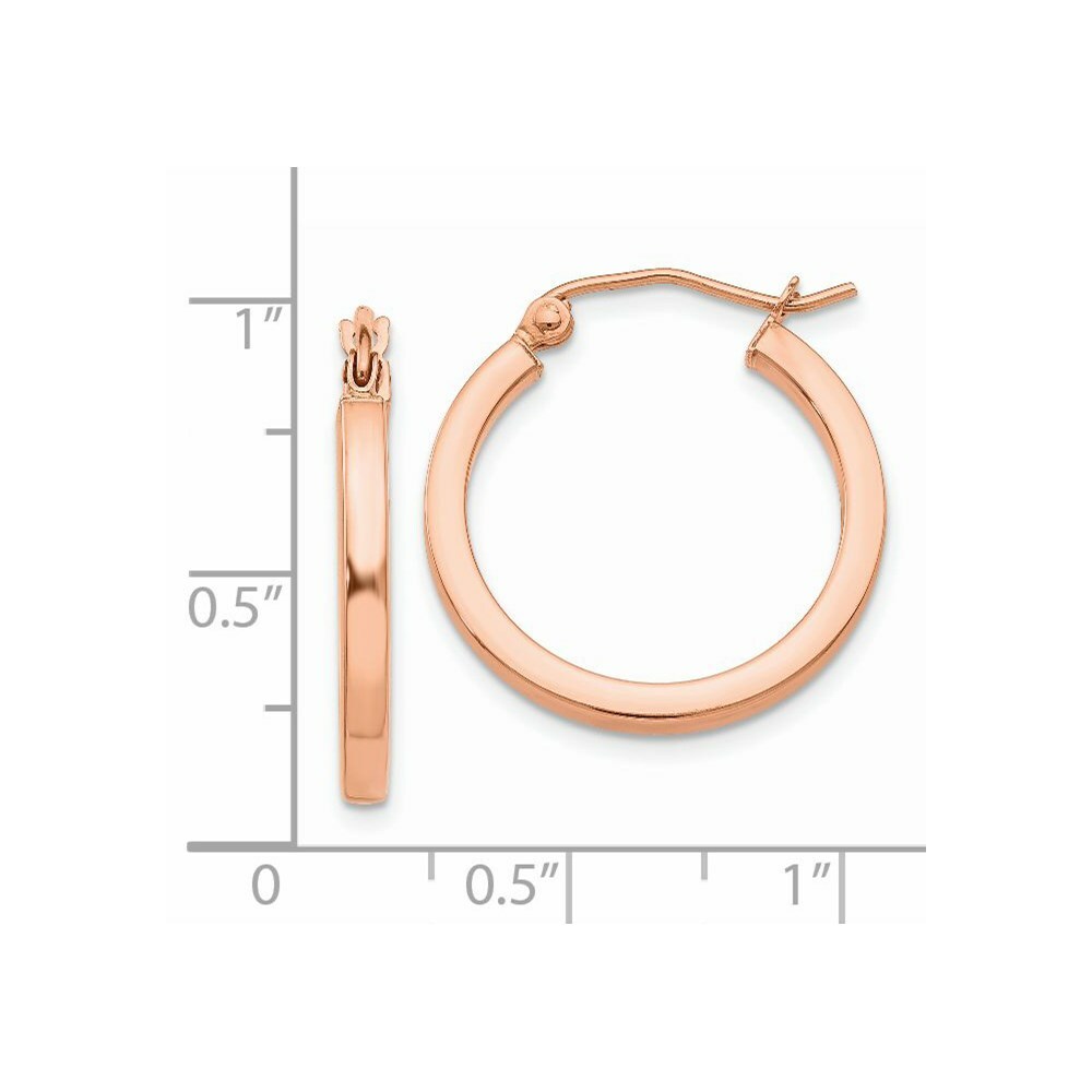 14K Rose Gold Light Weight Square Tube Hoop Earrings  20mm length