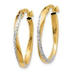 Load image into Gallery viewer, 14K Yellow Gold and Rhodium Textured and Polished Oval Hoop Earrings  17mm length
