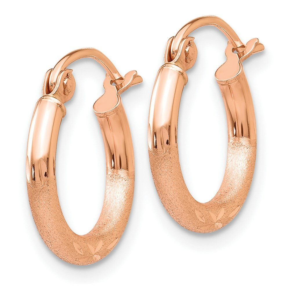 14K Rose Gold Light Weight Satin Diamond Cut Hoop Earrings  13mm length