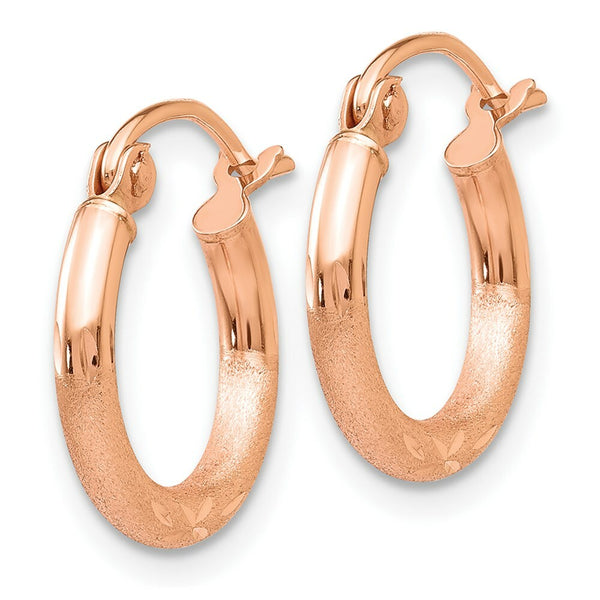 14K Rose Gold Light Weight Satin Diamond Cut Hoop Earrings  13mm length