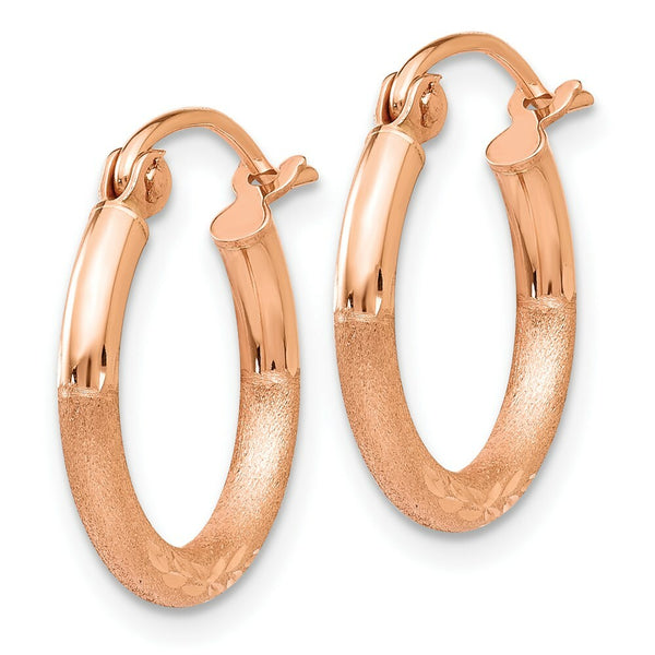 14K Rose Gold Light Weight Satin Diamond Cut Hoop Earrings  15mm length