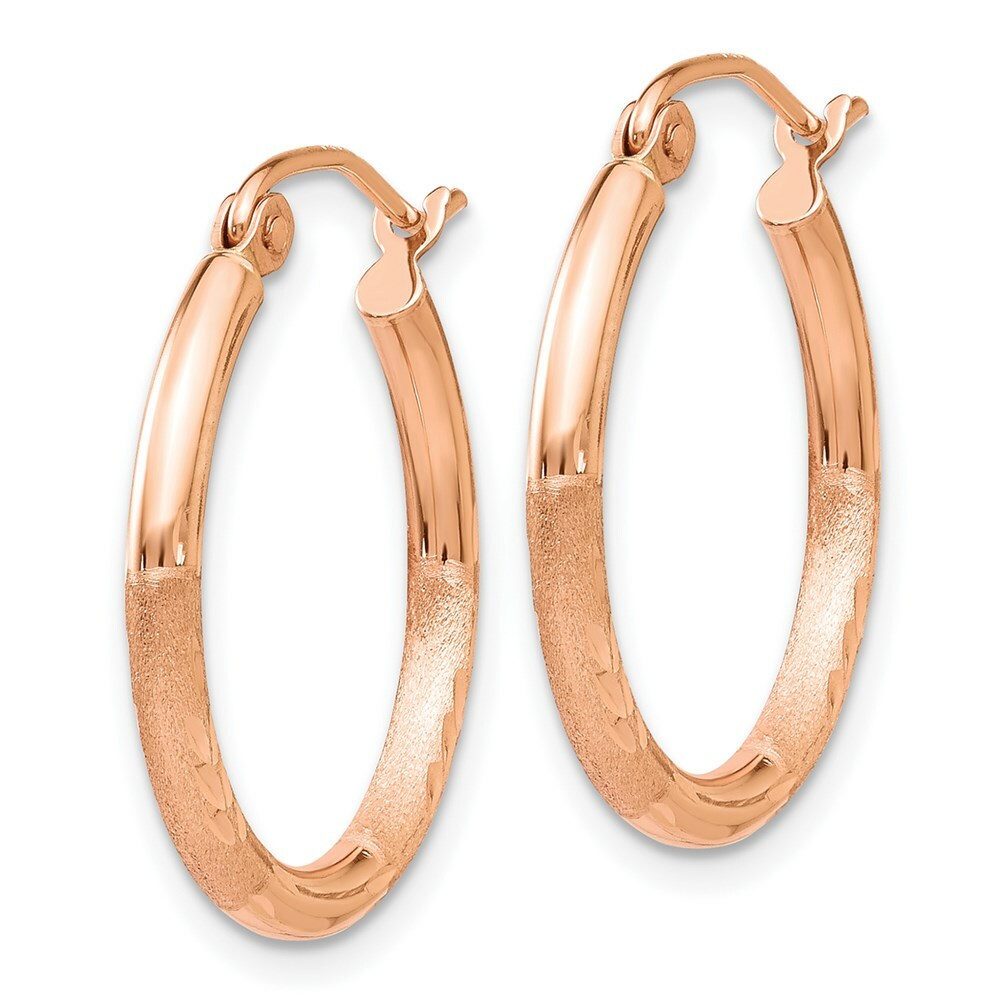 14K Rose Gold Light Weight Satin Diamond Cut Hoop Earrings  20mm length