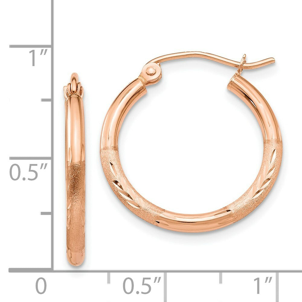14K Rose Gold Light Weight Satin Diamond Cut Hoop Earrings  20mm length