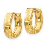 Load image into Gallery viewer, 14K Yellow Gold Diamond Cut 4mm Patterned Hinged Hoop Earrings  14mm length
