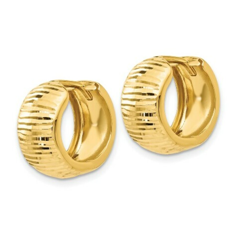 14K Yellow Gold Textured and Polished Hinged Hoop Earrings 16mm length
