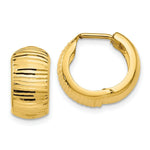 Load image into Gallery viewer, 14K Yellow Gold Textured and Polished Hinged Hoop Earrings 16mm length
