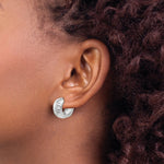 Load image into Gallery viewer, 14K White Gold Textured and Polished Hinged Hoop Earrings 17mm length
